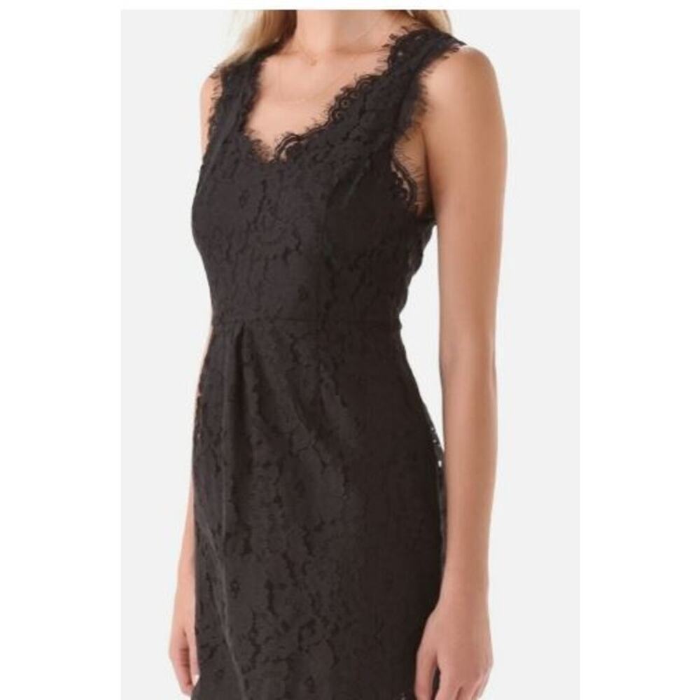 Joie Medium Rori Scalloped Frayed Mini Sheath Lace Dress Black Nylon Cotton